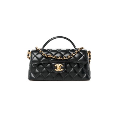 CHANEL MASTER LAMBSKIN QUILTED MINI FLAP TOP HANDLE BAG BLACK AS5354 (20*11*6cm)